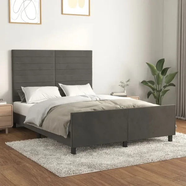 Cadre de lit sans matelas gris foncé 140x200 cm velours