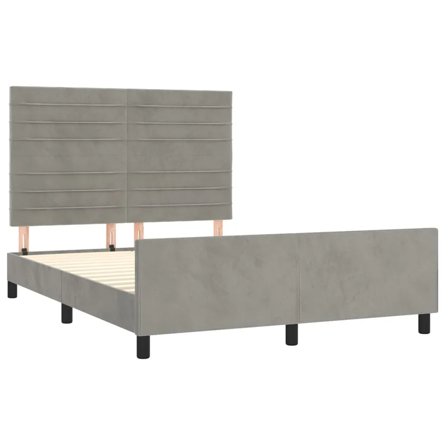 Cadre de lit sans matelas gris clair 140x190 cm velours - 4