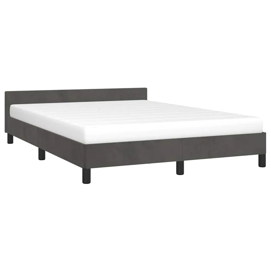 Cadre de lit sans matelas gris foncé 140x190 cm velours - 3