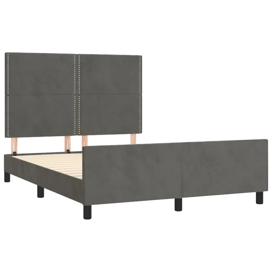 Cadre de lit sans matelas gris foncé 140x190 cm velours - 4