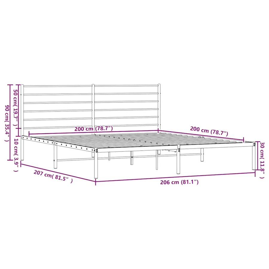 Cadre de lit métal sans matelas et tête de lit blanc 200x200 cm - 10