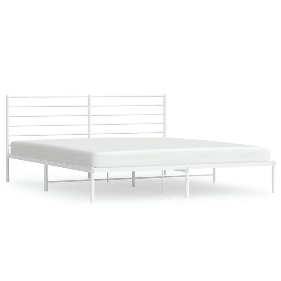 Cadre de lit métal sans matelas et tête de lit blanc 200x200 cm - 2