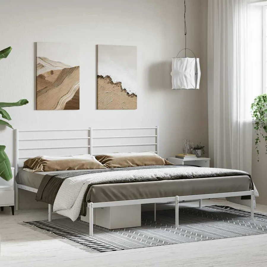Cadre de lit métal sans matelas et tête de lit blanc 200x200 cm - 4