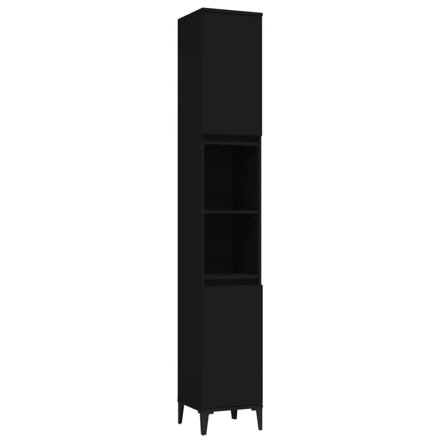 Armoire de salle de bain noir 30x30x190 cm bois d'ingénierie - 2