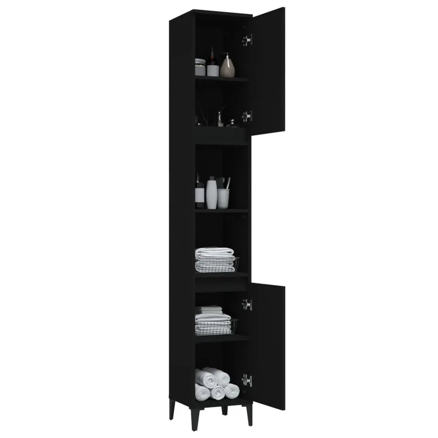 Armoire de salle de bain noir 30x30x190 cm bois d'ingénierie - 4