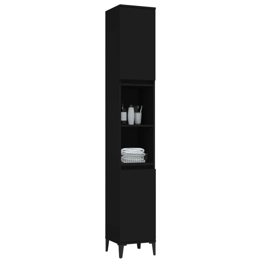 Armoire de salle de bain noir 30x30x190 cm bois d'ingénierie - 5
