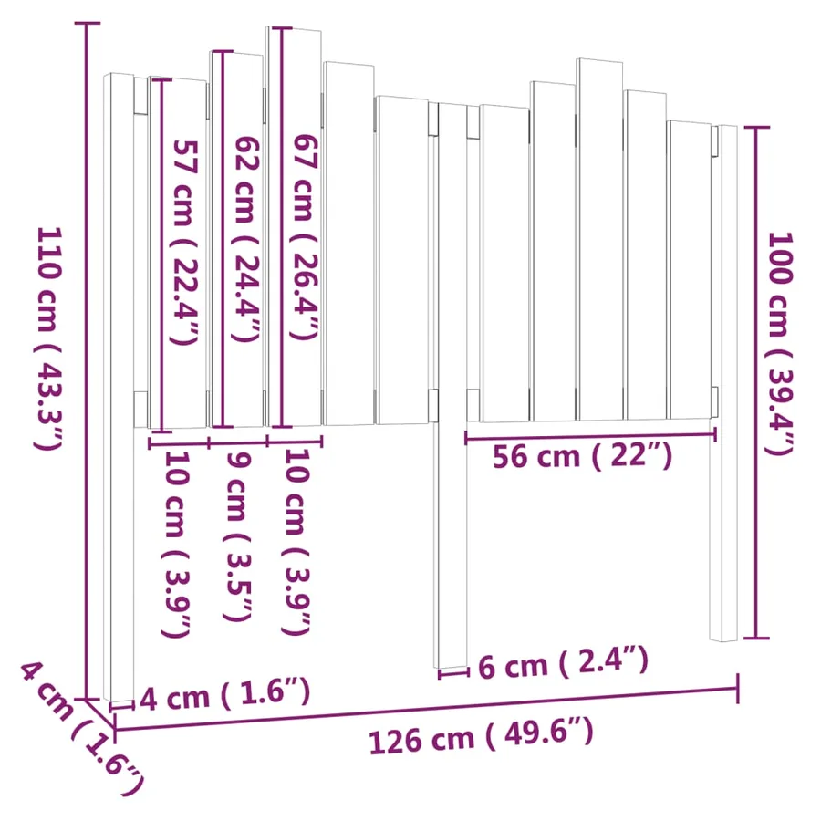 Tête de lit Gris 126x4x110 cm Bois massif de pin - 6