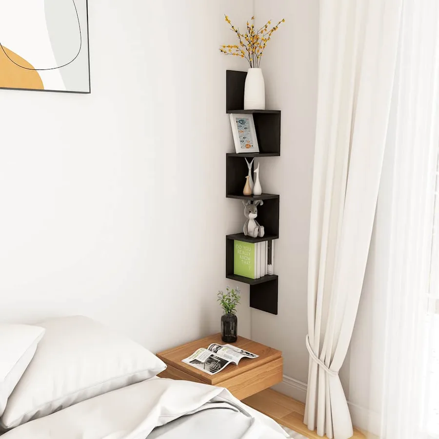 Étagère d'angle murale Noir 20x20x127,5 cm Bois d’ingénierie - 5