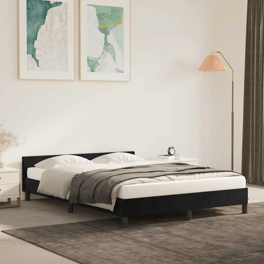 Cadre de lit sans matelas noir 140x200 cm velours