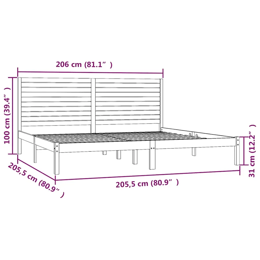 Cadre de lit sans matelas blanc 200x200 cm bois massif - 6
