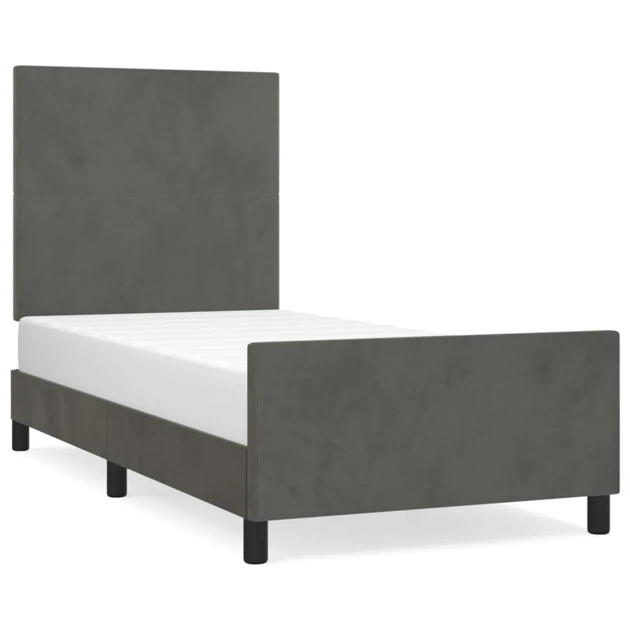 Cadre de lit sans matelas gris foncé 100x200 cm velours - 2