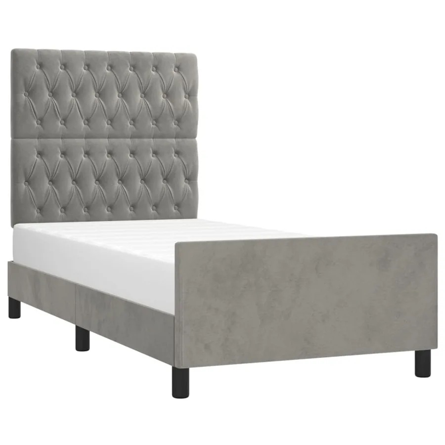 Cadre de lit sans matelas gris clair 100x200 cm velours - 3