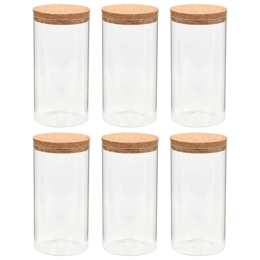6pcs Pots de conservation en verre et couvercle en liège 1100ml - 2