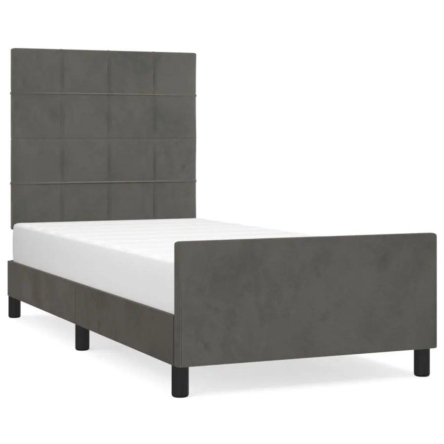 Cadre de lit sans matelas gris foncé 100x200 cm velours - 2