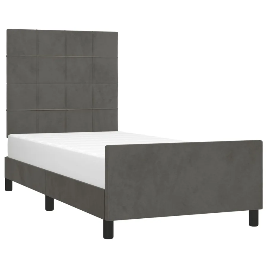 Cadre de lit sans matelas gris foncé 100x200 cm velours - 3