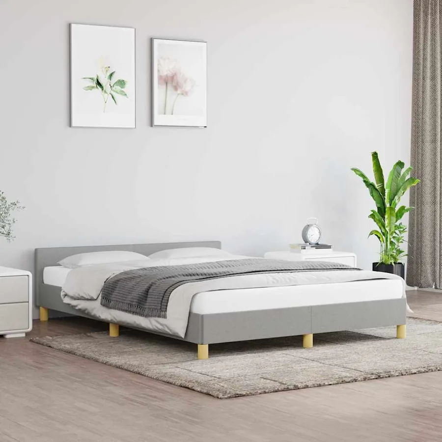 Cadre de lit sans matelas gris clair 140x190 cm tissu