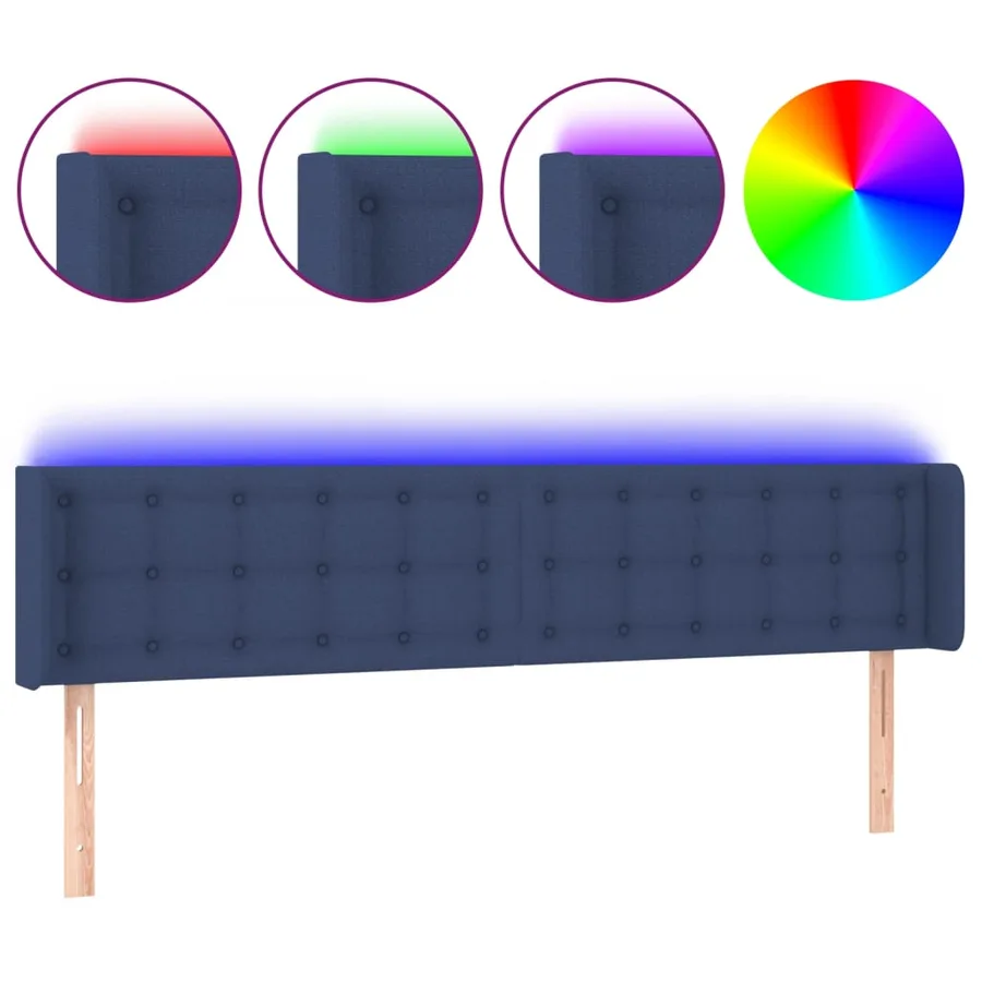 Tête de lit à LED Bleu 203x16x78/88 cm Tissu - 2