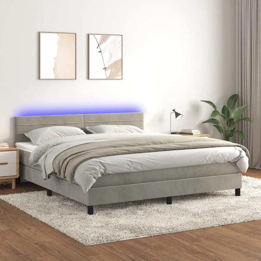 Sommier à lattes de lit avec matelas LED Gris clair 180x200 cm