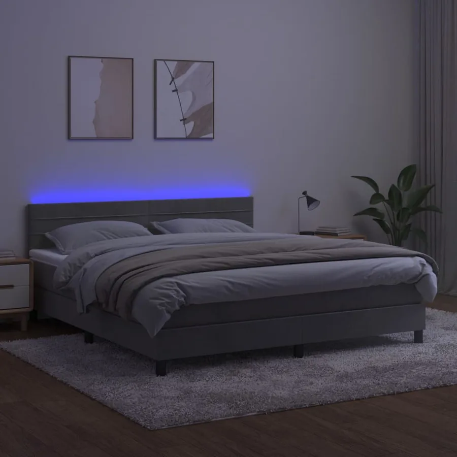 Sommier à lattes de lit avec matelas LED Gris clair 180x200 cm - 4