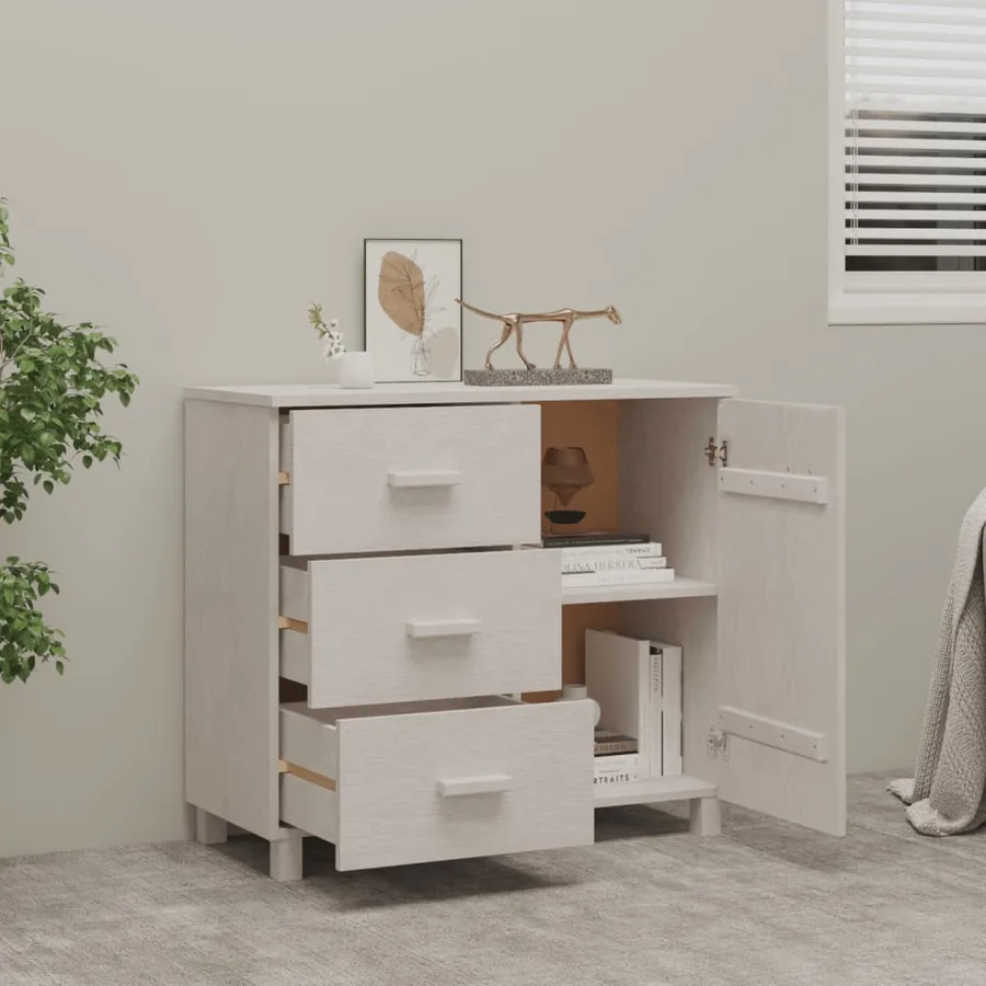 Buffet HAMAR Blanc 90x40x80 cm Bois massif de pin - 7