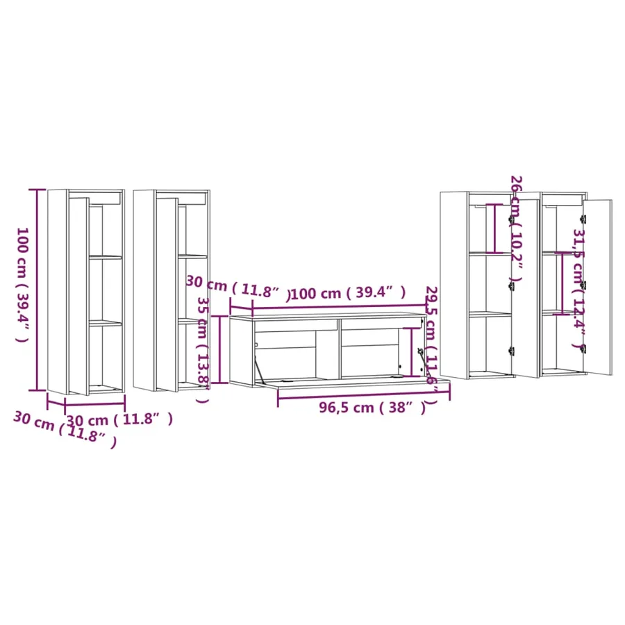 Meubles TV 5 pcs Blanc Bois massif de pin - 9
