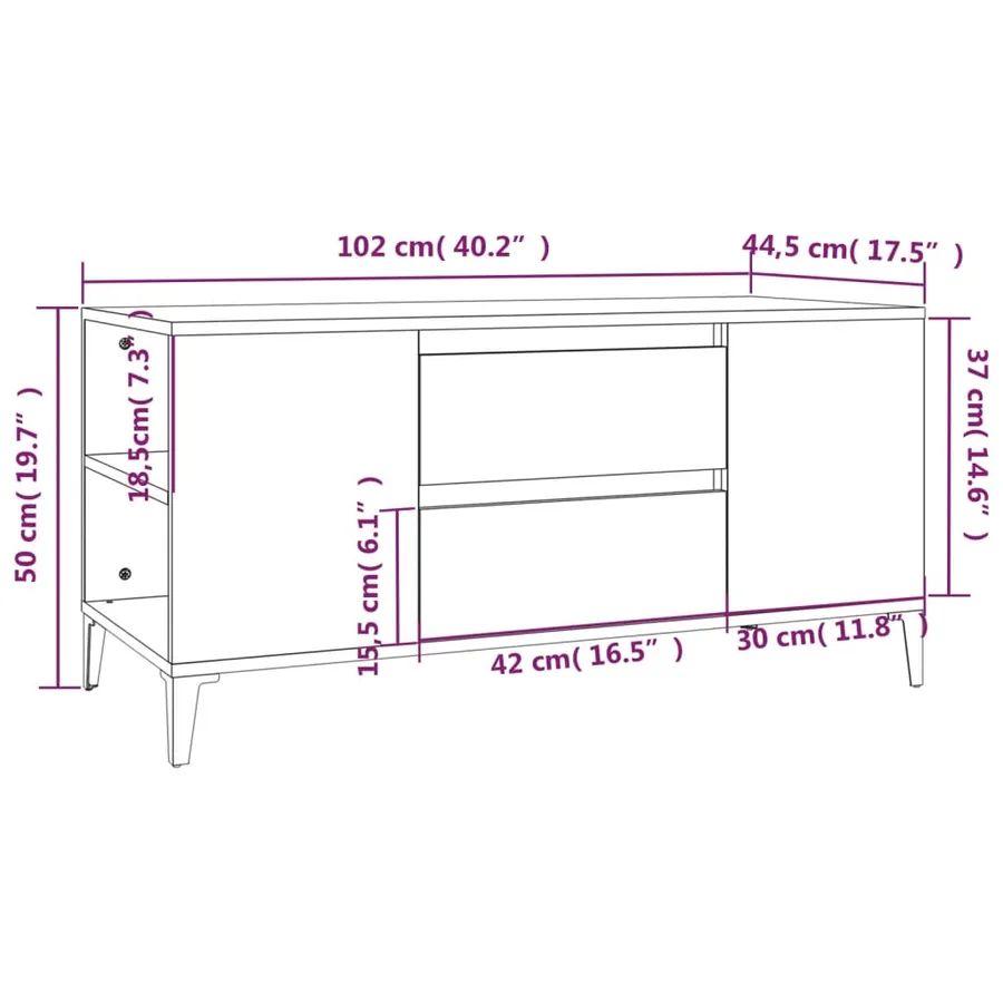 Meuble TV Blanc 102x44,5x50 cm Bois d'ingénierie - 10