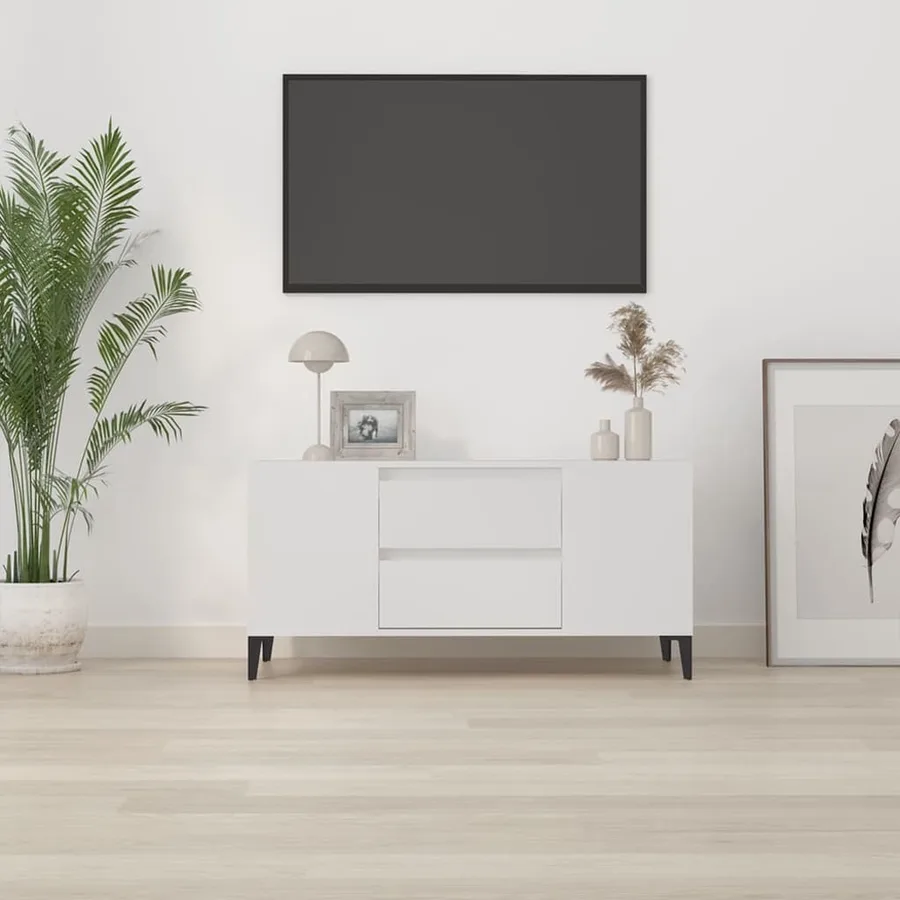Meuble TV Blanc 102x44,5x50 cm Bois d'ingénierie - 3