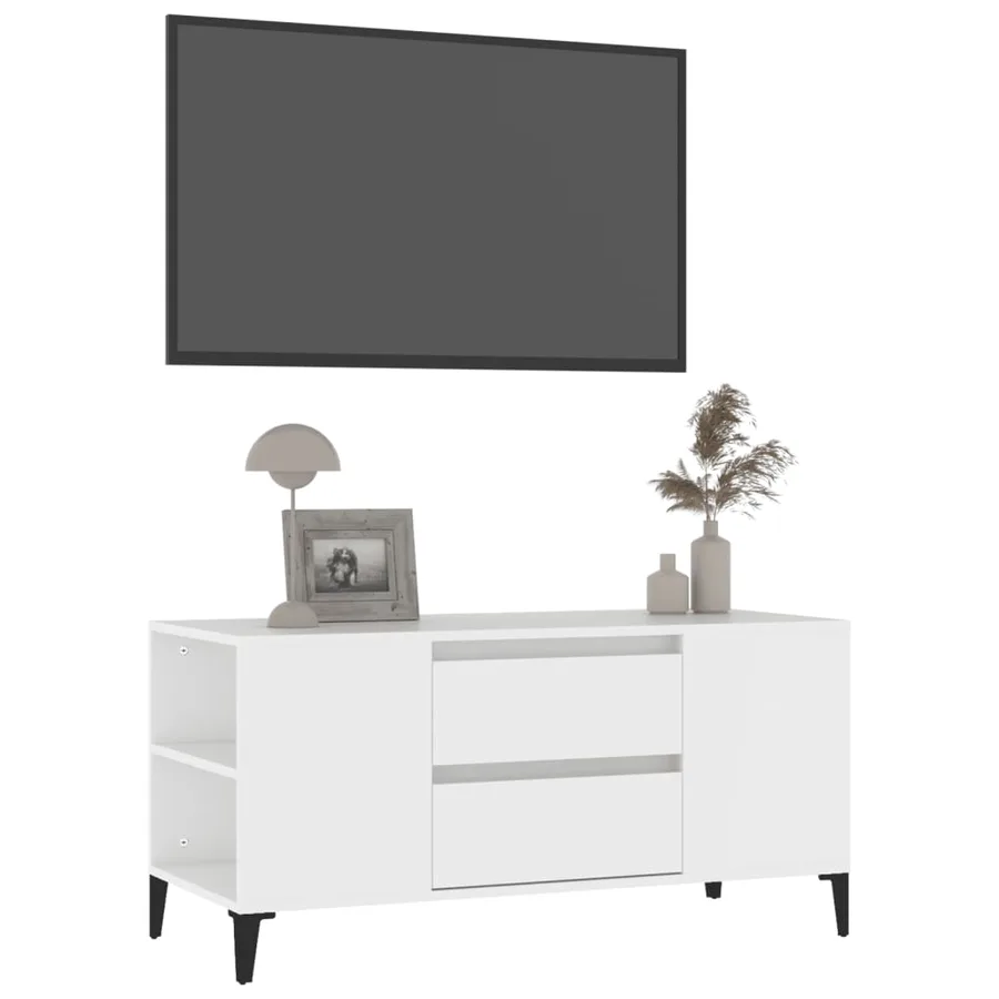 Meuble TV Blanc 102x44,5x50 cm Bois d'ingénierie - 4