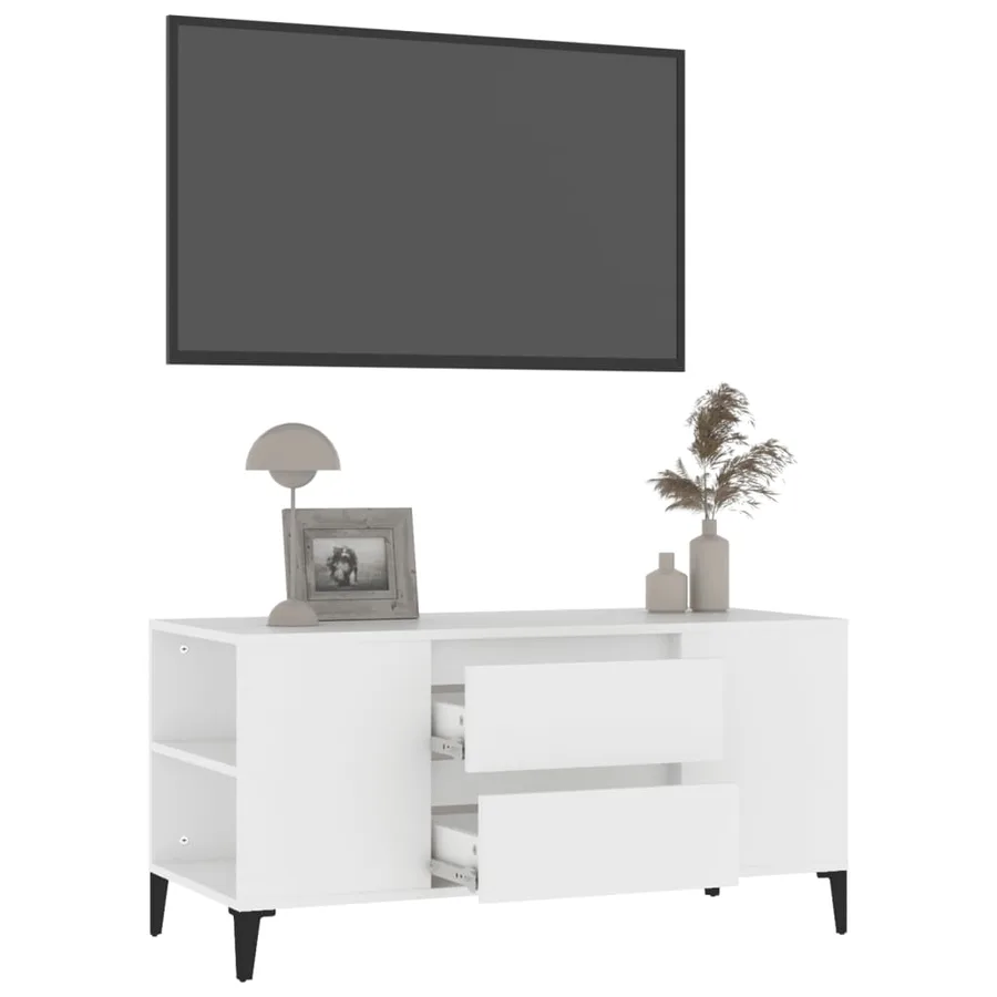 Meuble TV Blanc 102x44,5x50 cm Bois d'ingénierie - 5