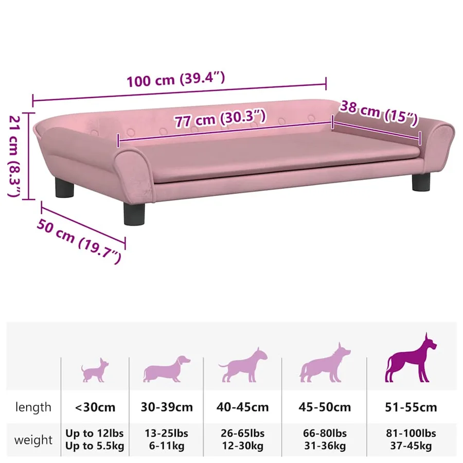 Lit pour chien rose 100x50x21 cm velours - 7
