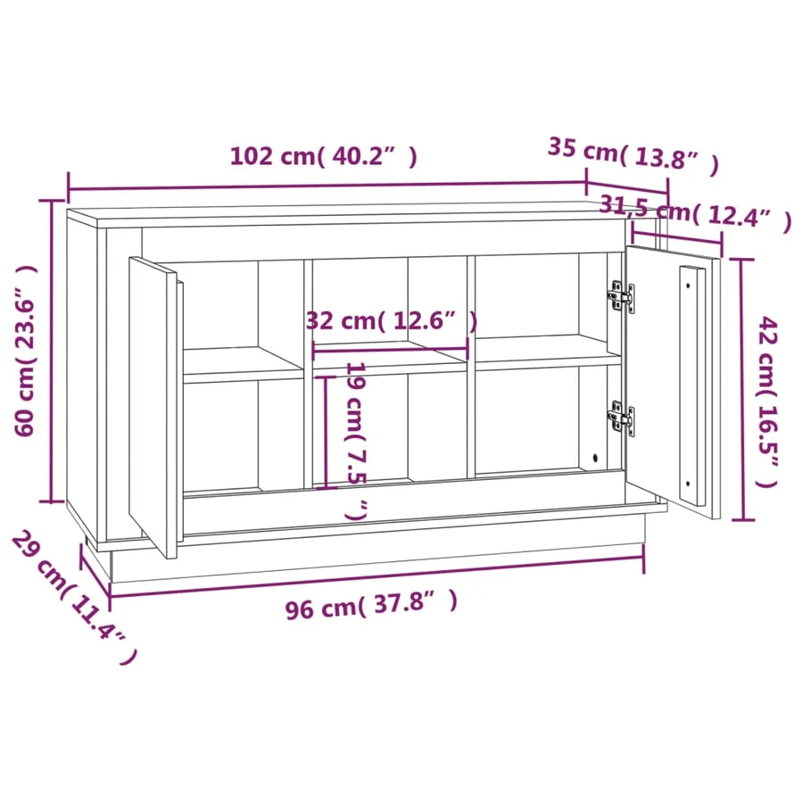Buffet blanc 102x35x60 cm bois d'ingénierie - 9