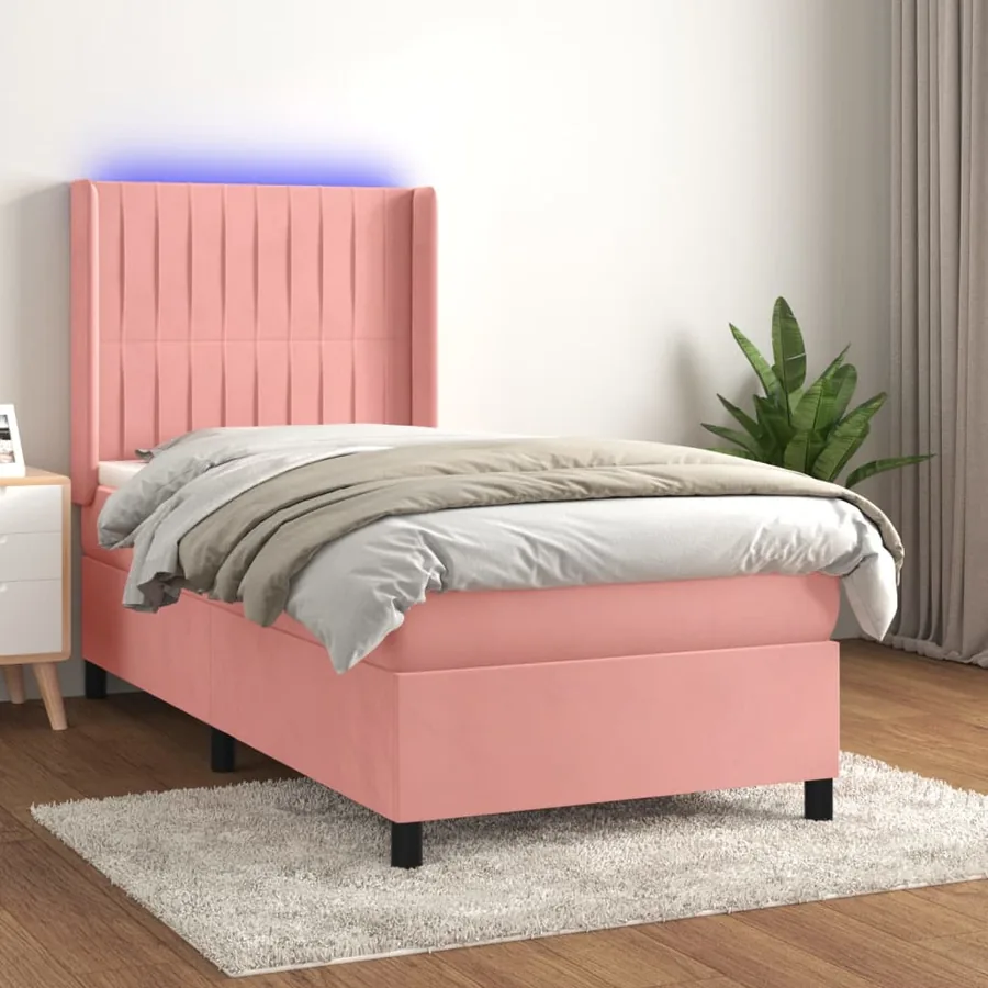 Sommier à lattes de lit matelas et LED Rose 100x200 cm Velours
