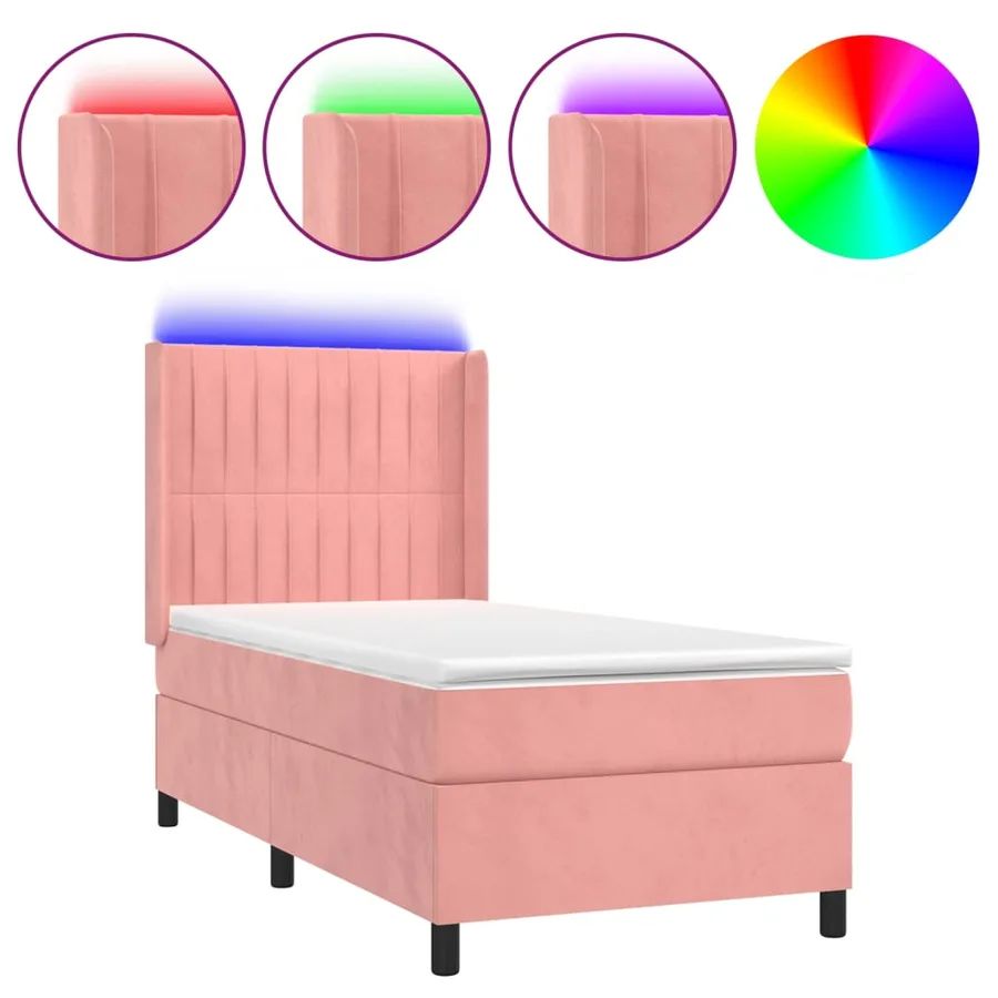 Sommier à lattes de lit matelas et LED Rose 100x200 cm Velours - 2