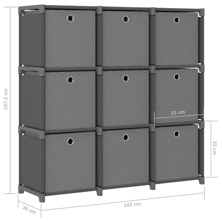Étagère à 9 cubes avec boîtes Gris 103x30x107,5 cm Tissu - 9