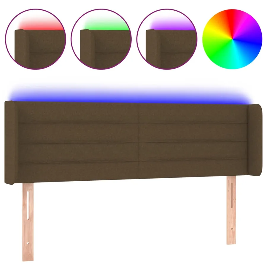 Tête de lit à LED Marron foncé 147x16x78/88 cm Tissu - 2