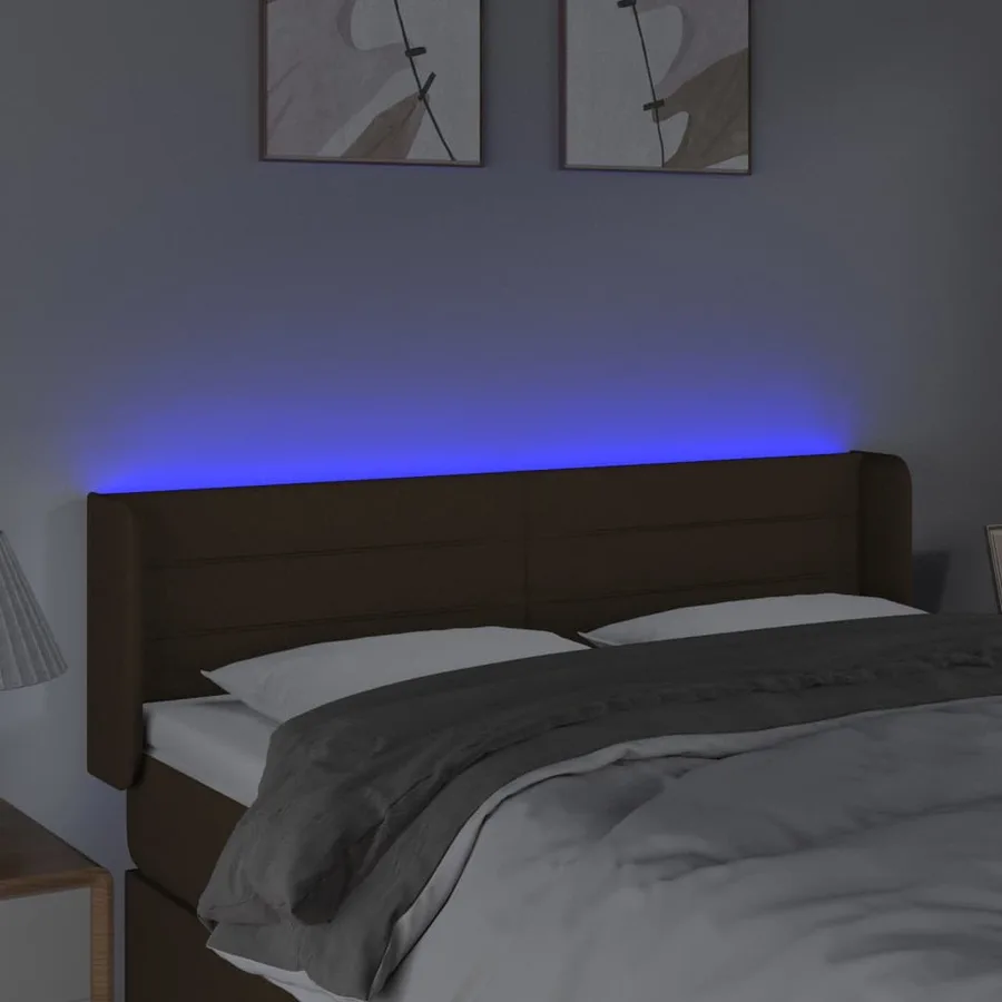 Tête de lit à LED Marron foncé 147x16x78/88 cm Tissu - 4