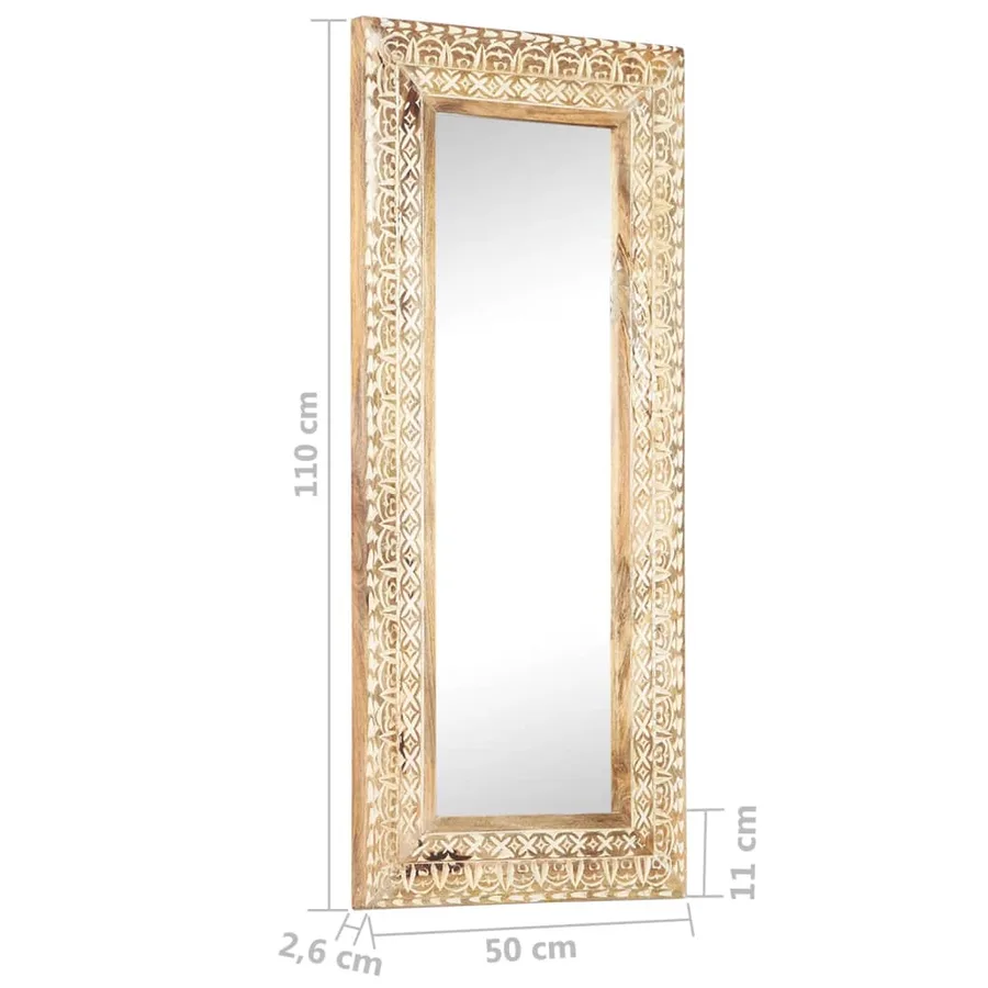 Miroir sculpté à la main 110x50x2,6 cm Bois de manguier solide - 5