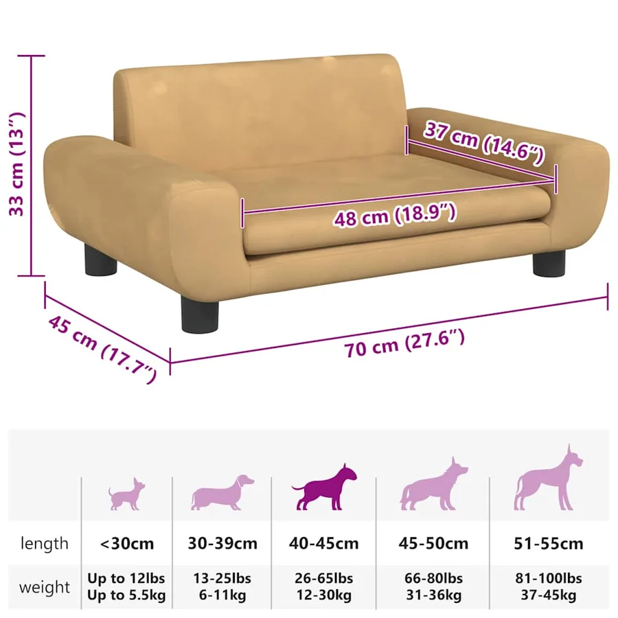 Lit pour chien marron 70x45x33 cm velours - 7