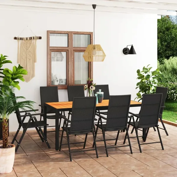 Ensemble à manger de jardin 9 pcs noir et marron