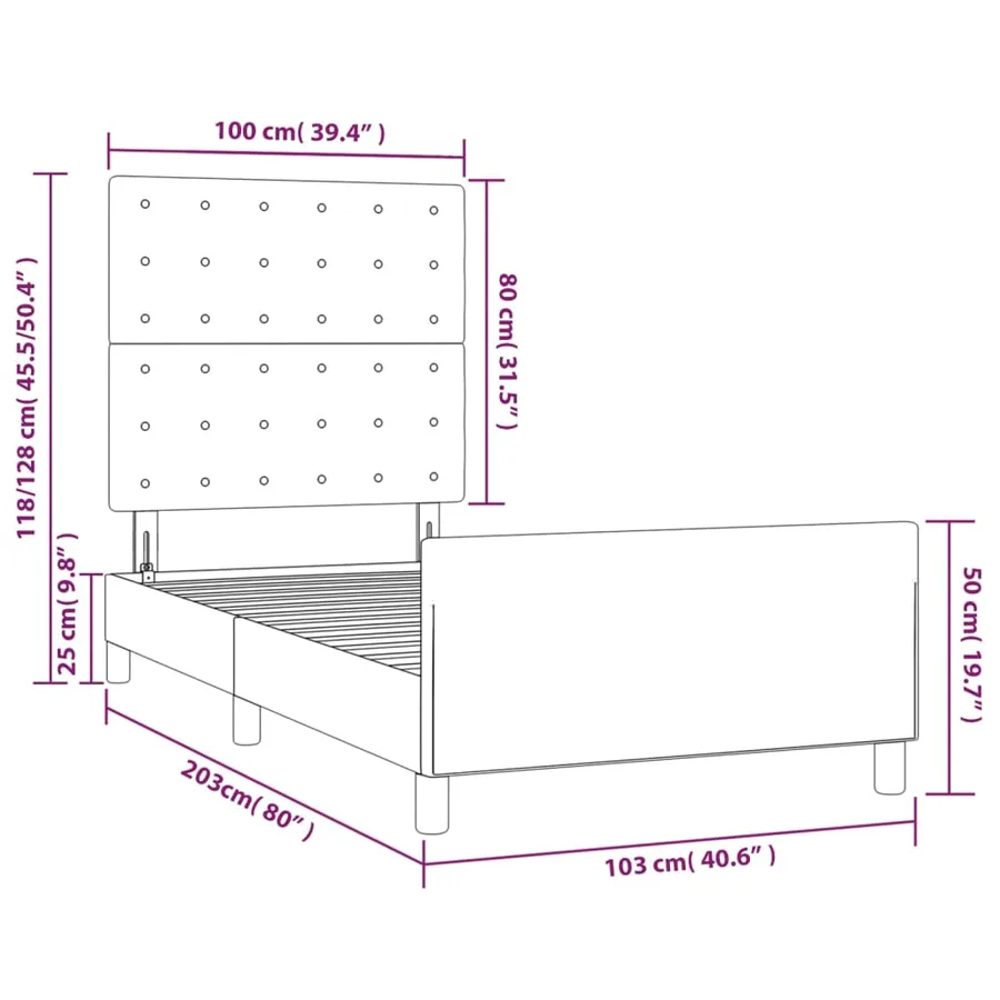 Cadre de lit sans matelas gris clair 100x200 cm velours - 14