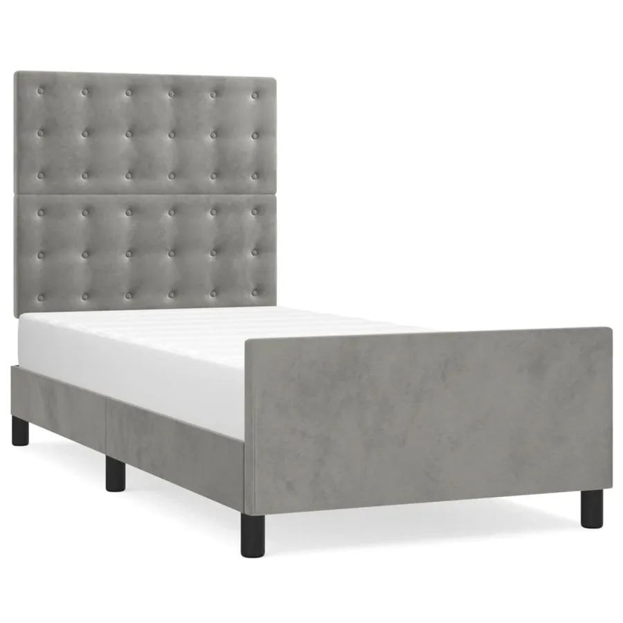 Cadre de lit sans matelas gris clair 100x200 cm velours - 2