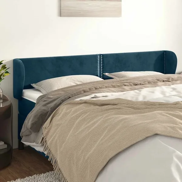 Tête de lit avec oreilles Bleu foncé 203x23x78/88 cm Velours