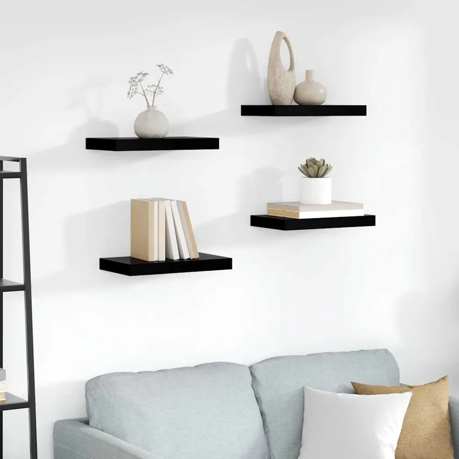 Étagère murale flottante 4 pcs Noir brillant 40x23,5x3,8 cm MDF