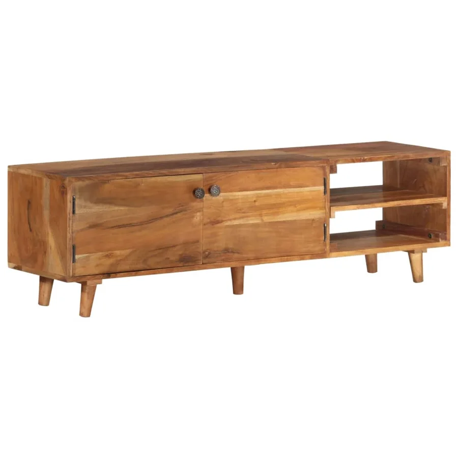 Meuble TV bois massif d'acacia avec finition miel 140x30x40 cm - 13