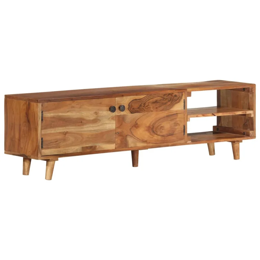 Meuble TV bois massif d'acacia avec finition miel 140x30x40 cm - 14