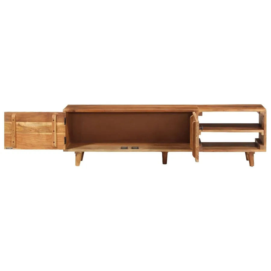 Meuble TV bois massif d'acacia avec finition miel 140x30x40 cm - 4