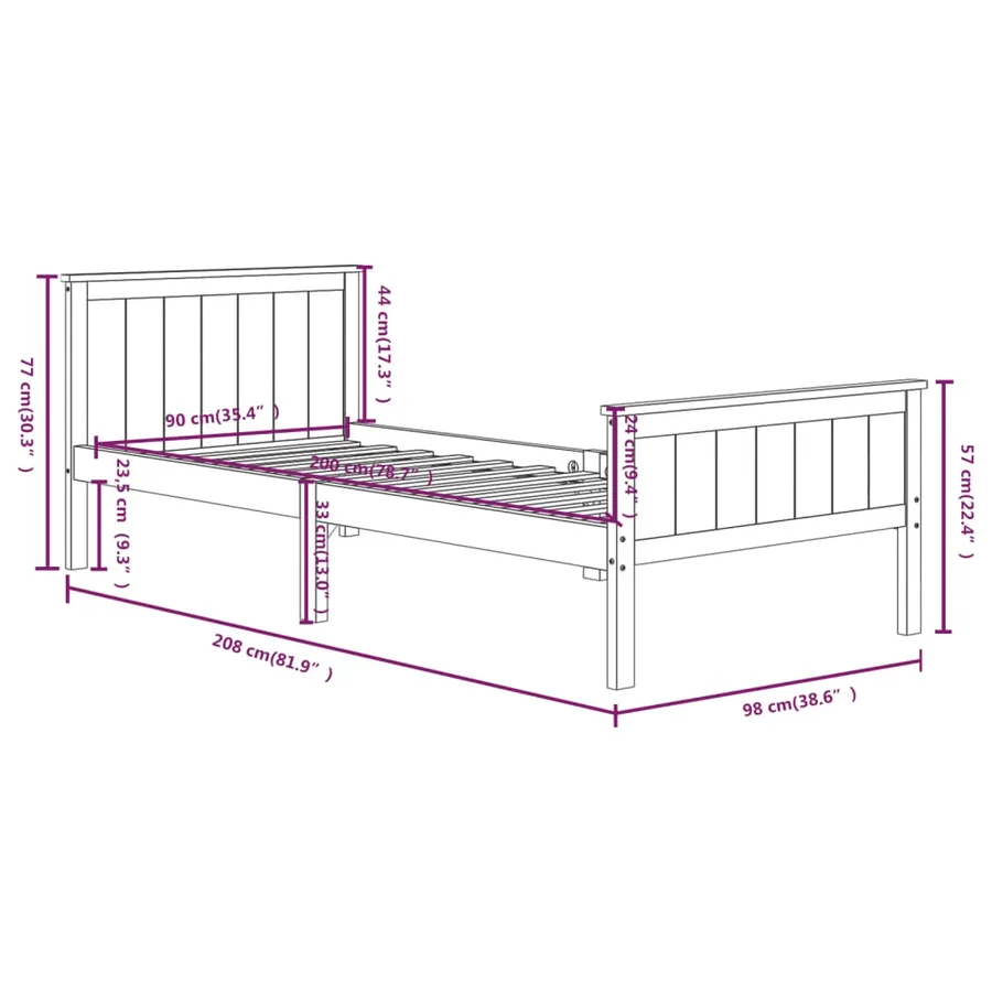Cadre de lit sans matelas marron foncé bois pin massif 90x200cm - 7