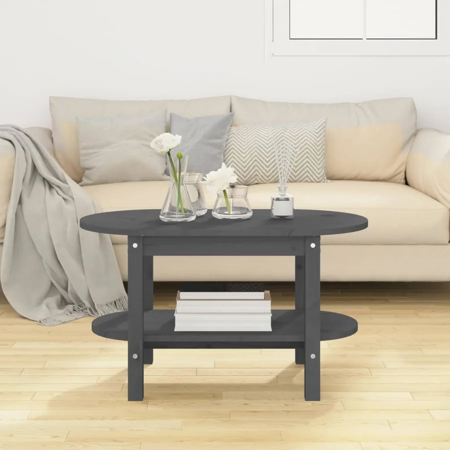 Table basse Gris 80x45x45 cm Bois massif de pin - 3