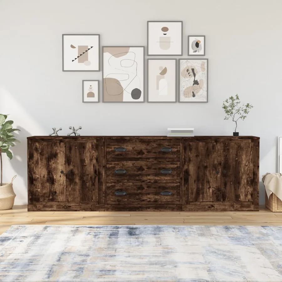 Buffets 3 pcs Chêne fumé Bois d'ingénierie