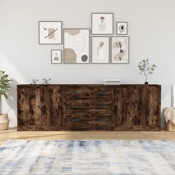 Buffets 3 pcs Chêne fumé Bois d'ingénierie